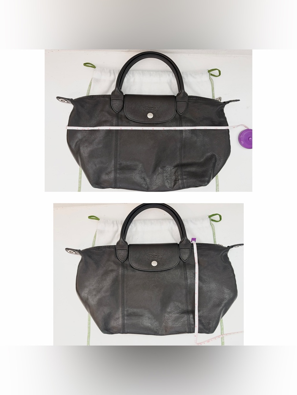 ❤️SOLD❤️ Longchamp Le Pliage Cuir Medium Black Leather Top Handle Crossbody Bag - Picture 7 of 16